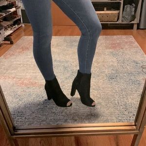Open Toe Black Suede Heels